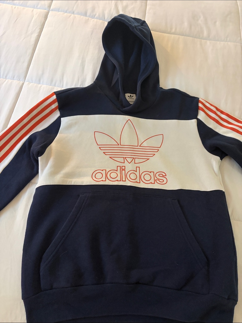 adidas Kids Navy, White & Orange Pullover Hoodie